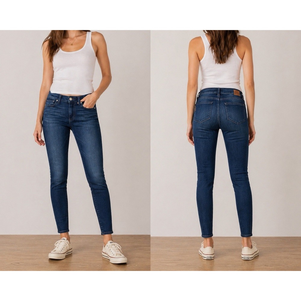PAIGE Women's 26 Blue Skinny Jeans Mid Rise Everyday Stretch Denim Dark Wash USA